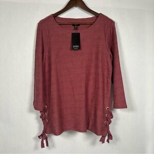 NWT Jones New York Women's Desert Wine Blouse with Lace-Up Sides